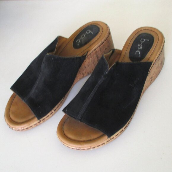 Born b.o.c Womens Black Leather Slide w/2" Wedge Heel - Size 7M - Picture 6 of 8